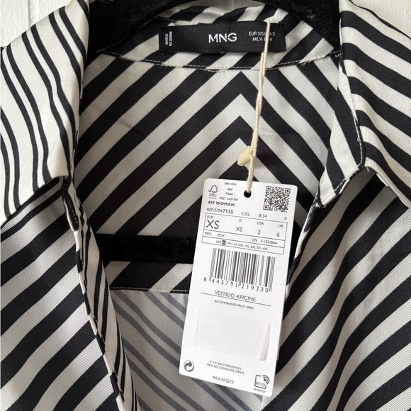 NWT Mango Black and White Striped Shirt Dress XS - Picture 3 of 5